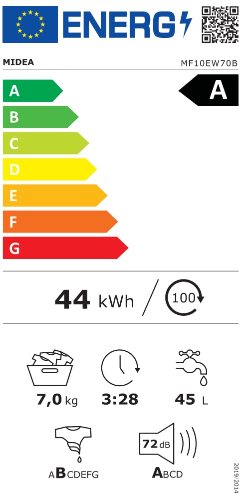 Midea (MF10EW70B) Washing Machine (7kg): Inverter Quattro Motor & Steam Function