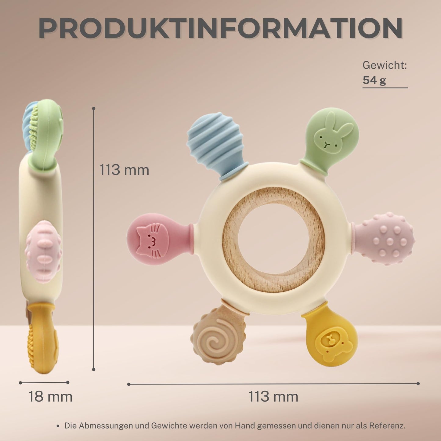 Baby teether for teething aid made of silicone & wood: BPA-free, safe toy