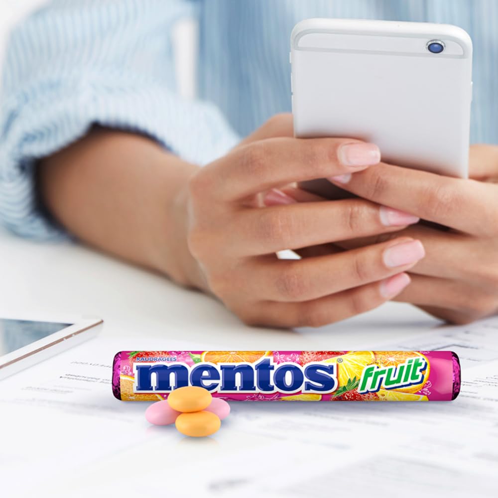 Mentos Fruit Dragees, fruit candies with orange, lemon, strawberry, chewy candies with fruity flavor, candy multipack (40 rolls), vegan