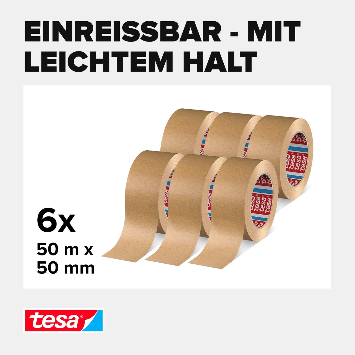 tesa parcel tape (brown): 6 rolls of 50m x 50mm, FSC-certified & recycling-friendly