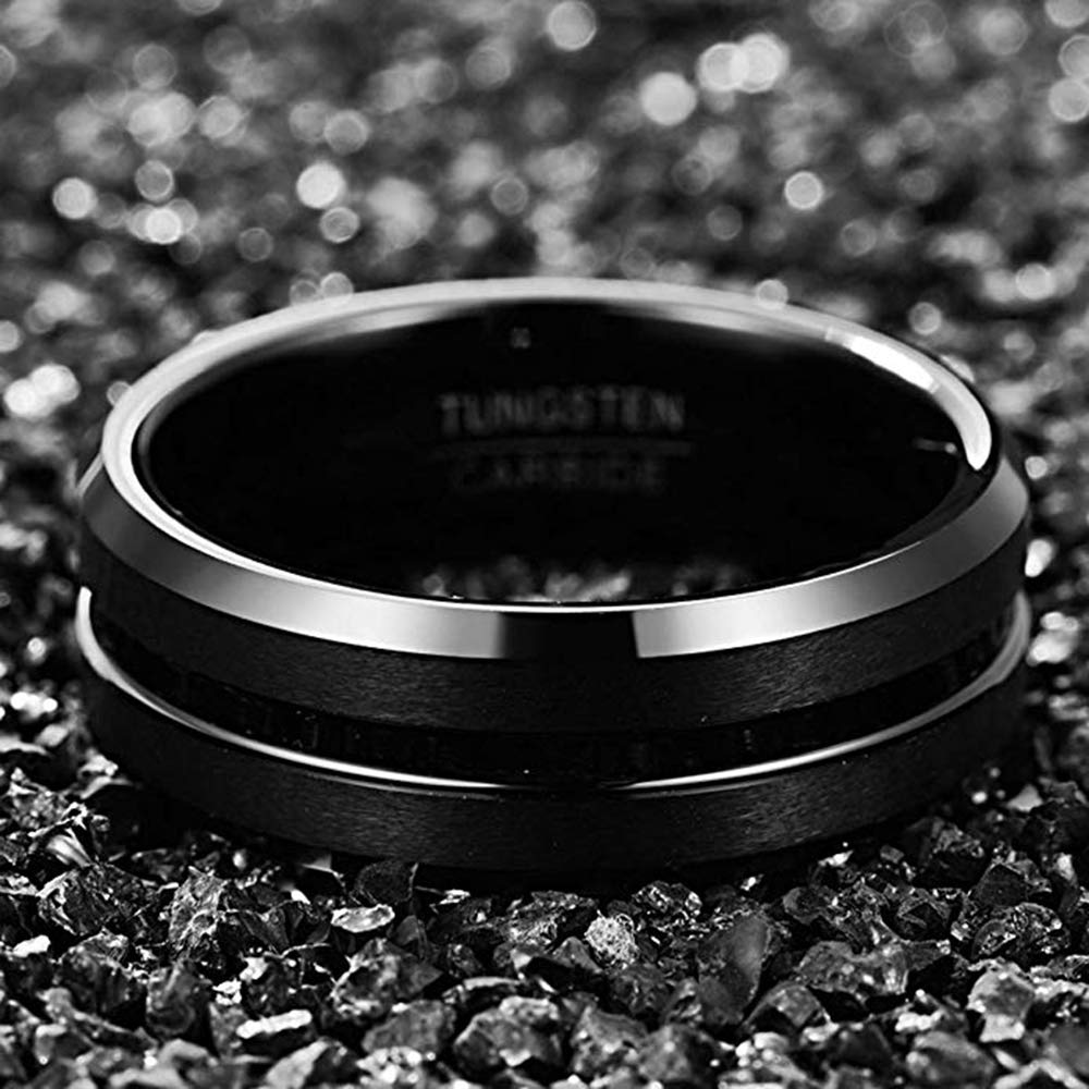 Tungsten carbide partner ring for men in black: Scratch-resistant (8mm - size 70-22.3)