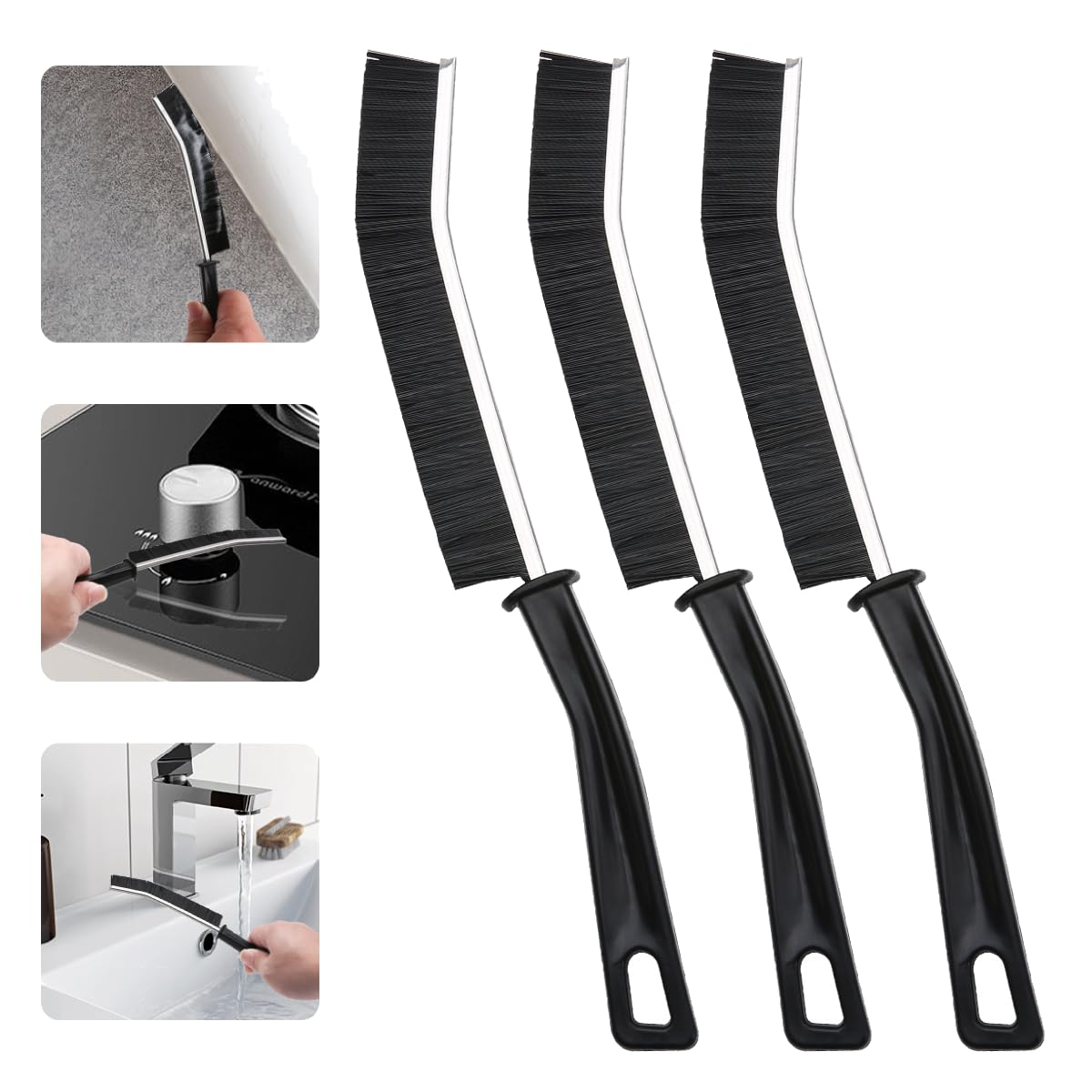3 Stück Fugenbürste (Schwarz) | Spaltreinigungsbürste für Bad, Küche