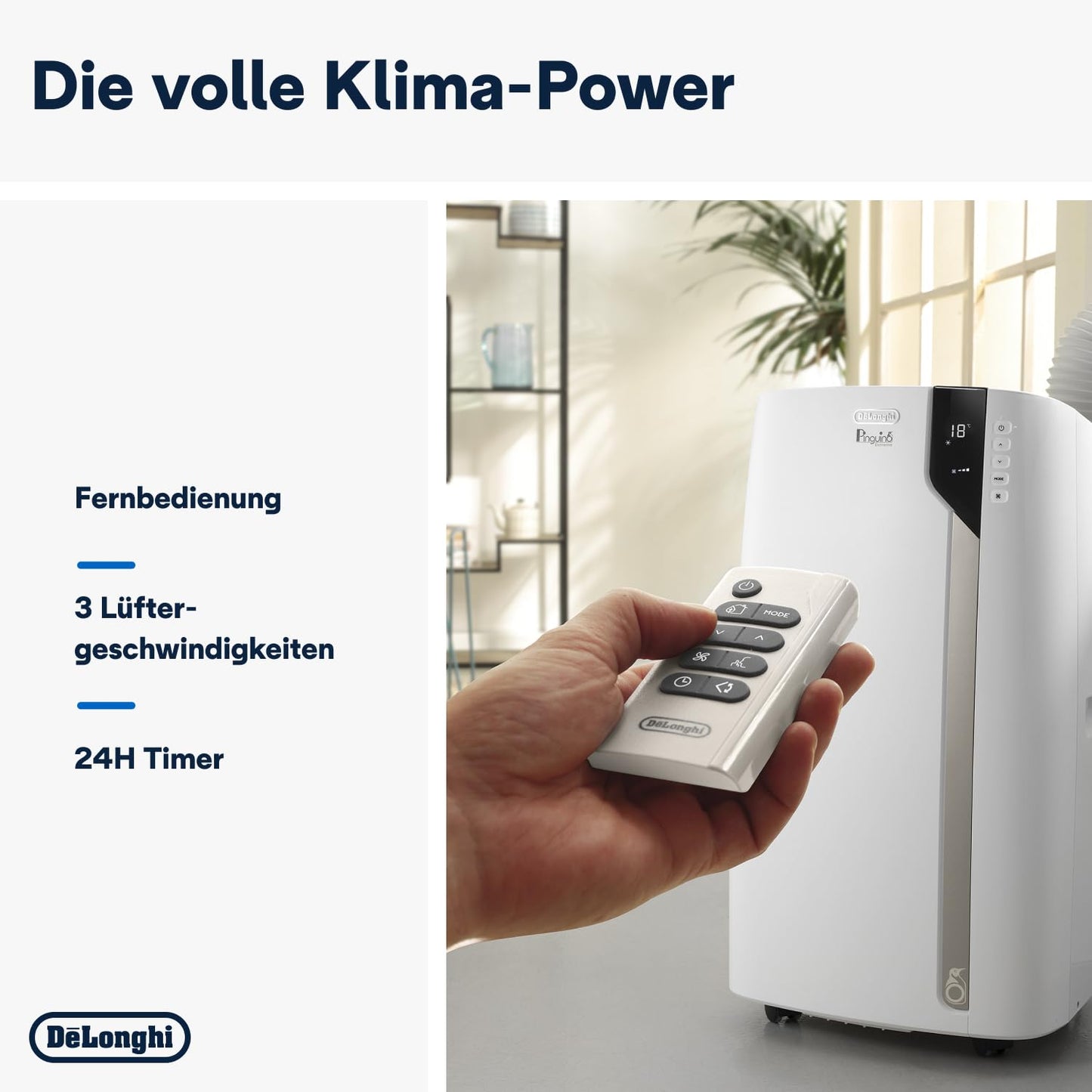 De'Longhi 'Pinguino PAC EX93' air conditioner with exhaust hose: Whisper Technology