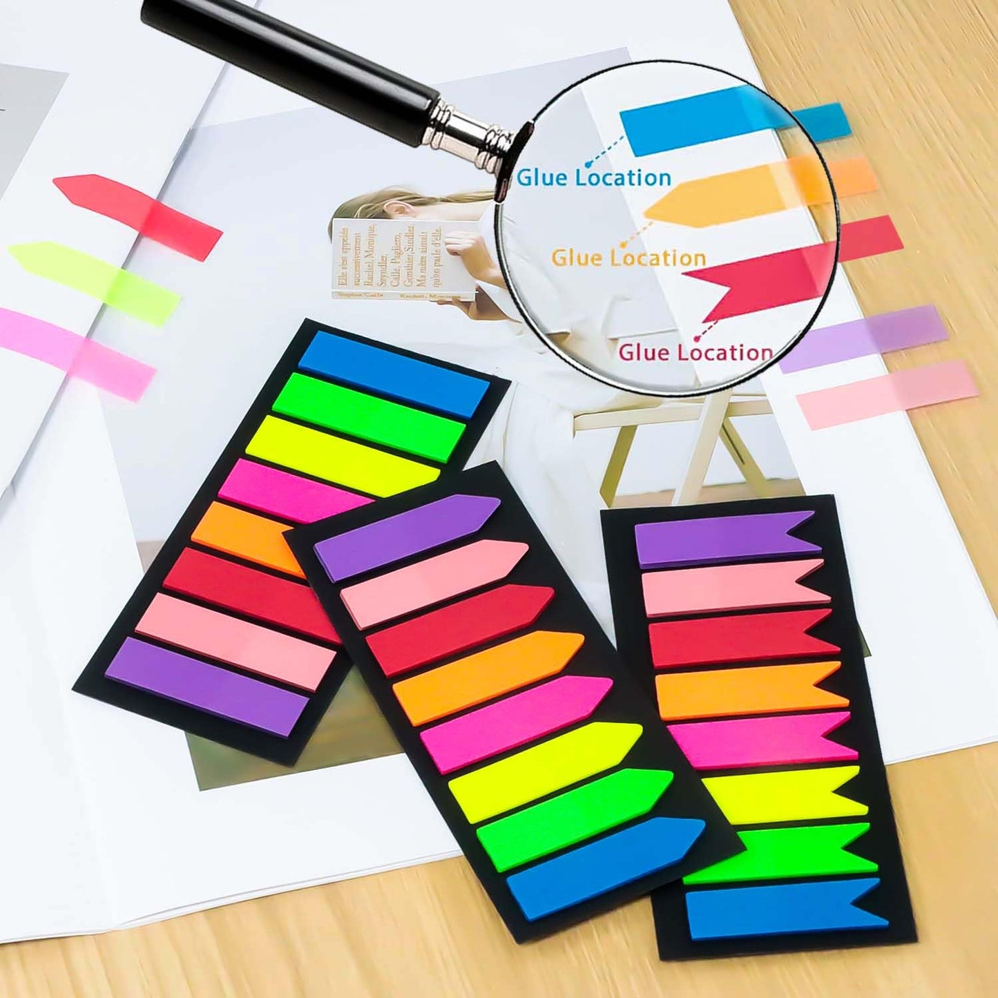 Sticky Notes (1200 pieces): Page markers - 3 designs, 8 colors