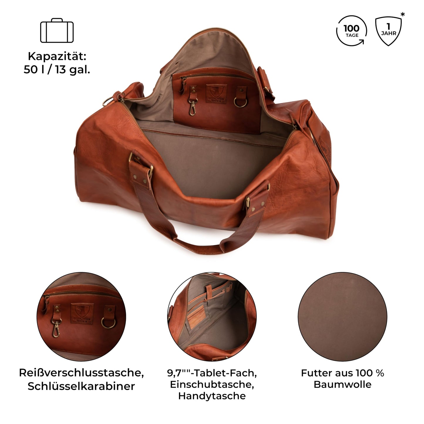 BERLINER BAGS 'Oslo Weekender' leather travel bag (brown): 45 liters