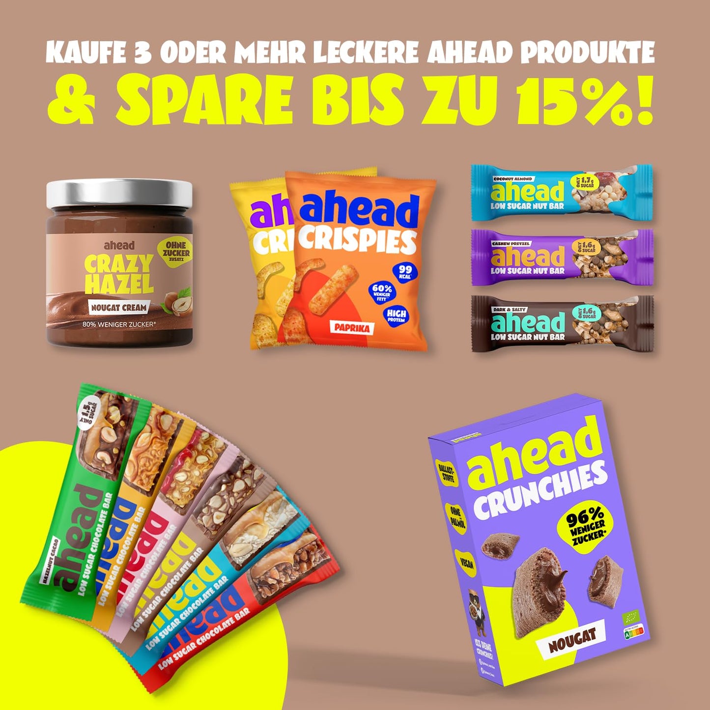 AHEAD Keto Riegel: Coconut Almond (18x 35g) | Low Carb Riegel ohne Zuckerzusatz