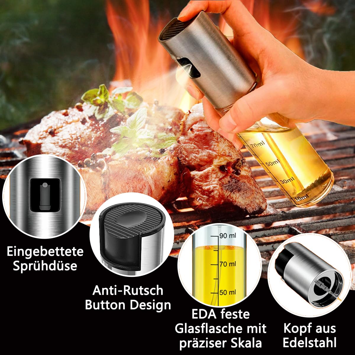 BETA NOBLE Oil Sprayer Glass (100ml) for Kitchen & Grill with Fan Nozzle