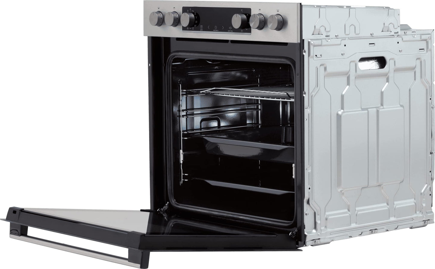 Gorenje Heißluft-Einbauherd-Set Inox (77L BigSpace): Glaskeramikkochfeld, AquaClea, PizzaMode, AirFry