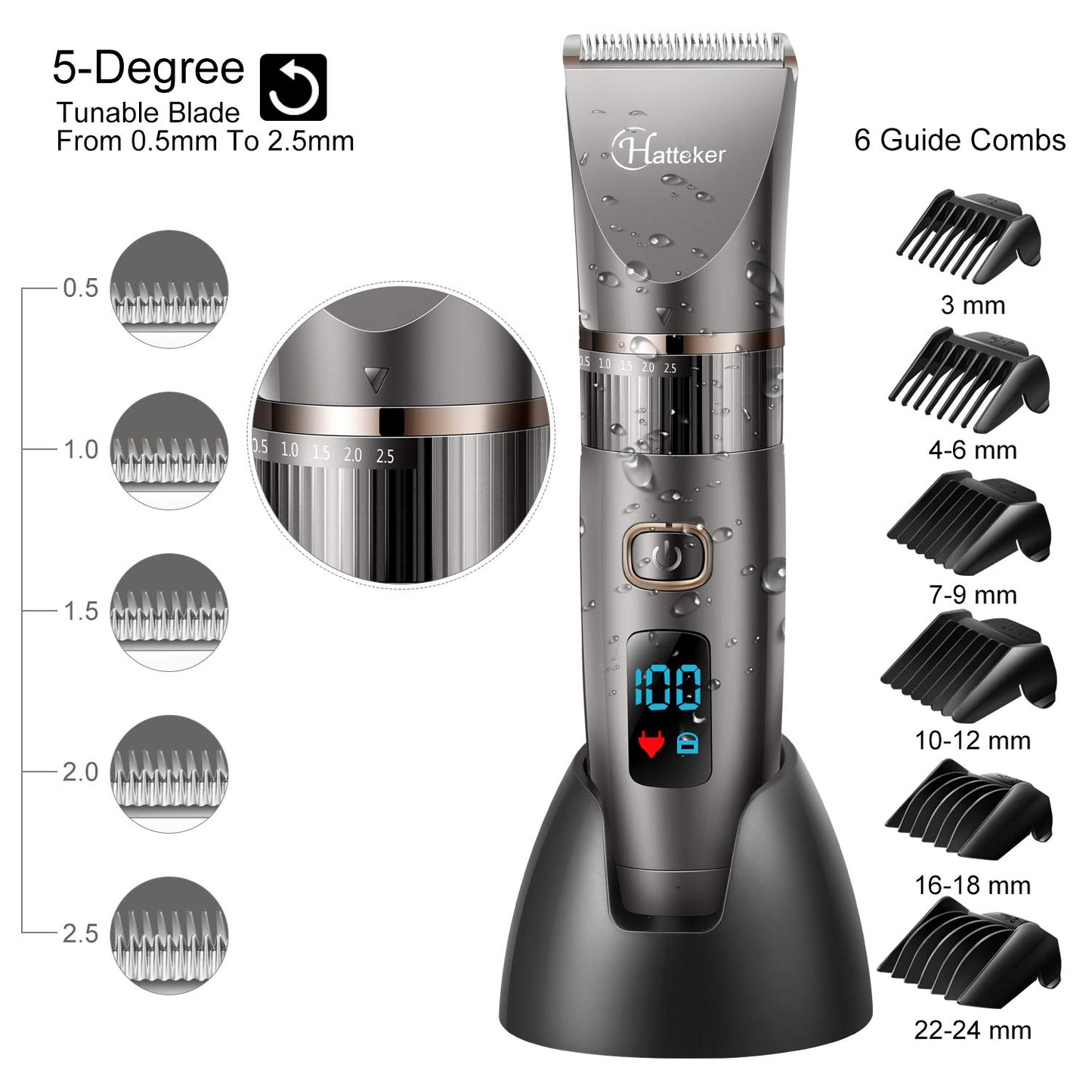 HATTEKER 3-in-1 professional hair clipper with beard trimmer, precision trimmer