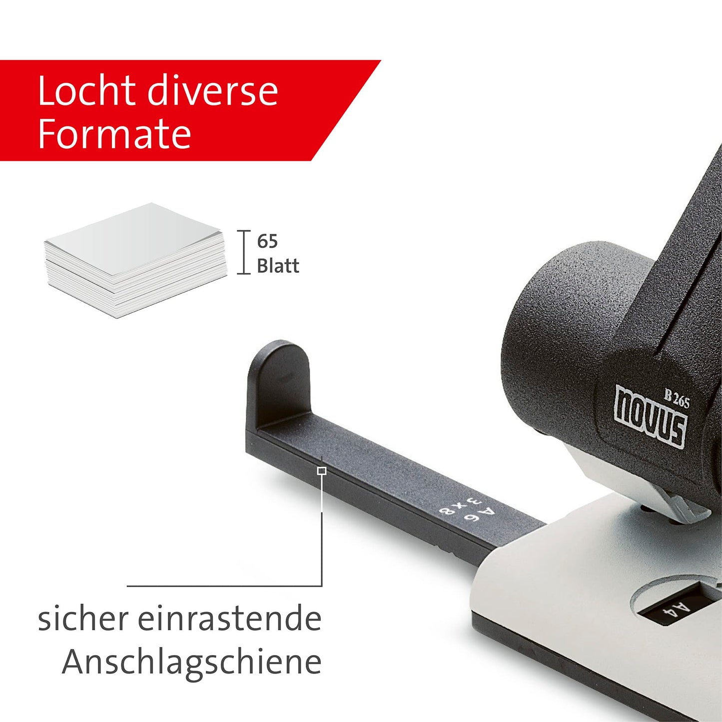 Novus (B 265) filing hole punch for the office in grey-black