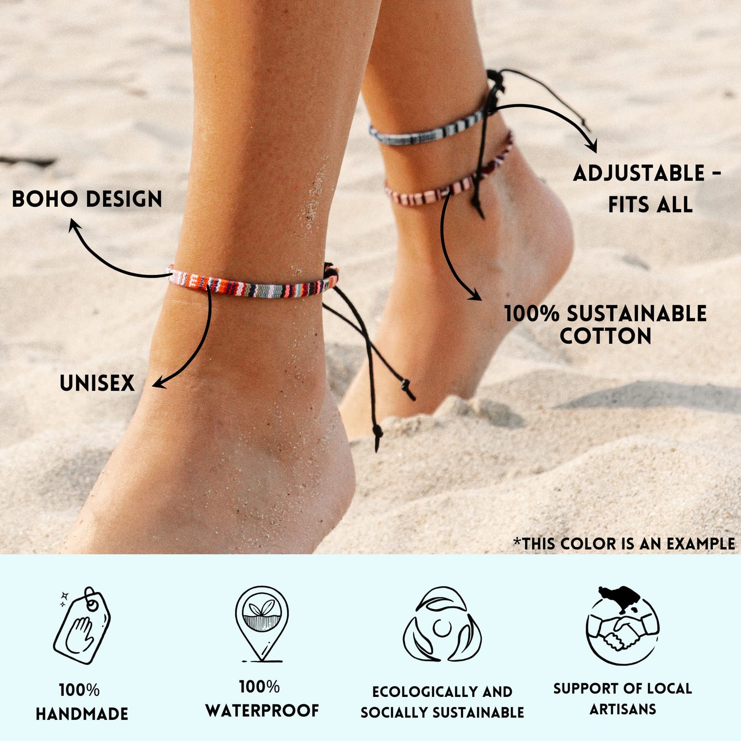 Unisex Surfer Anklet (Set of 2): Thin Boho-Hippie-Ethnic Anklet | Handmade, Waterproof & Adjustable