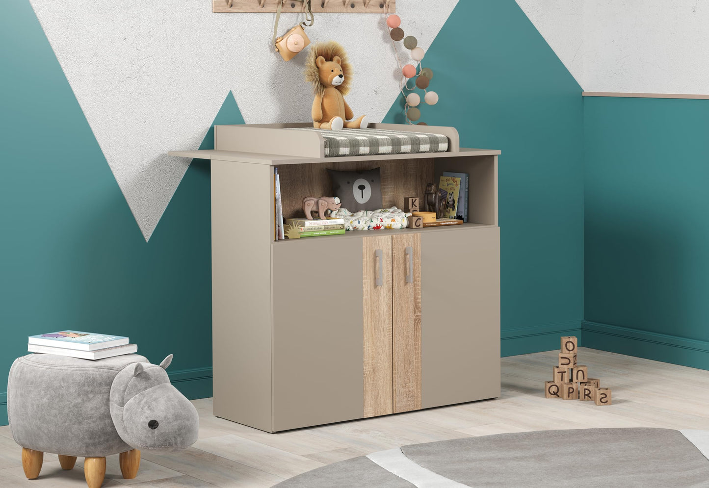 Babyzimmer-Set 'BERRY' mit 3-fach Lattenrost, Wickelkommode & Kleiderschrank