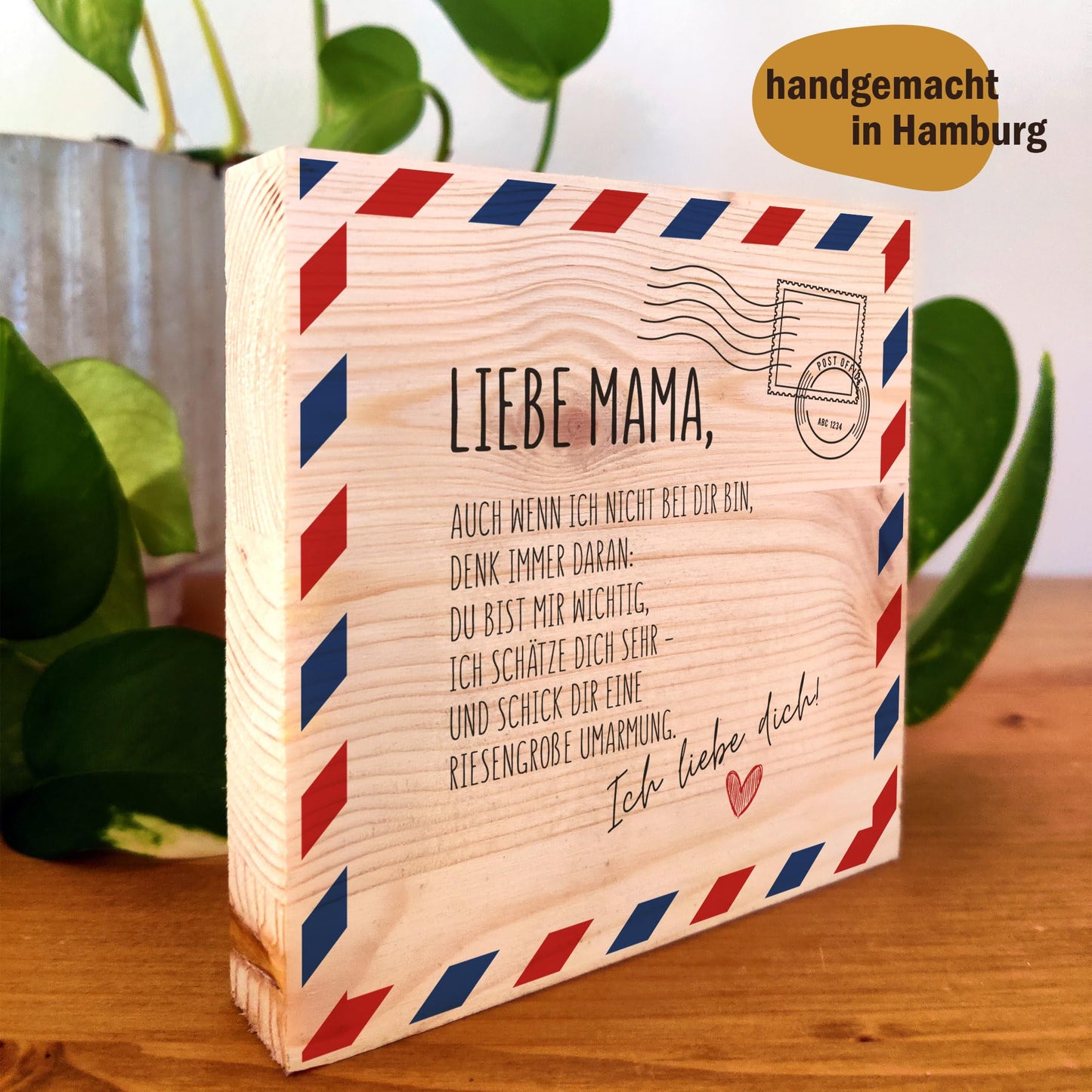 Muttertagsgeschenk 'Brief an Mutter' Holzbild + Reagenzglas zum Hinstellen