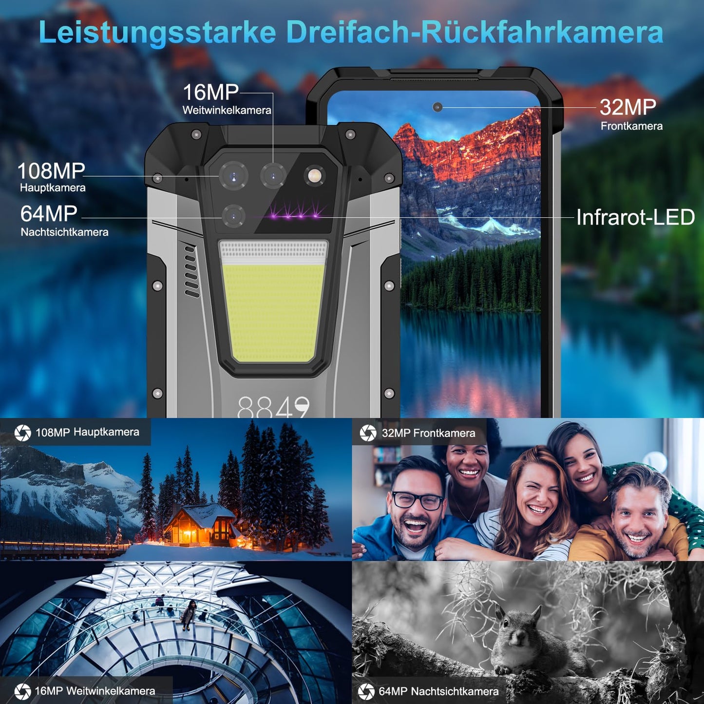 Tank 2 Outdoor Dual SIM Smartphone mit Projektor & Nachtsicht (24GB RAM+512GB Speicher, 15500mAh)