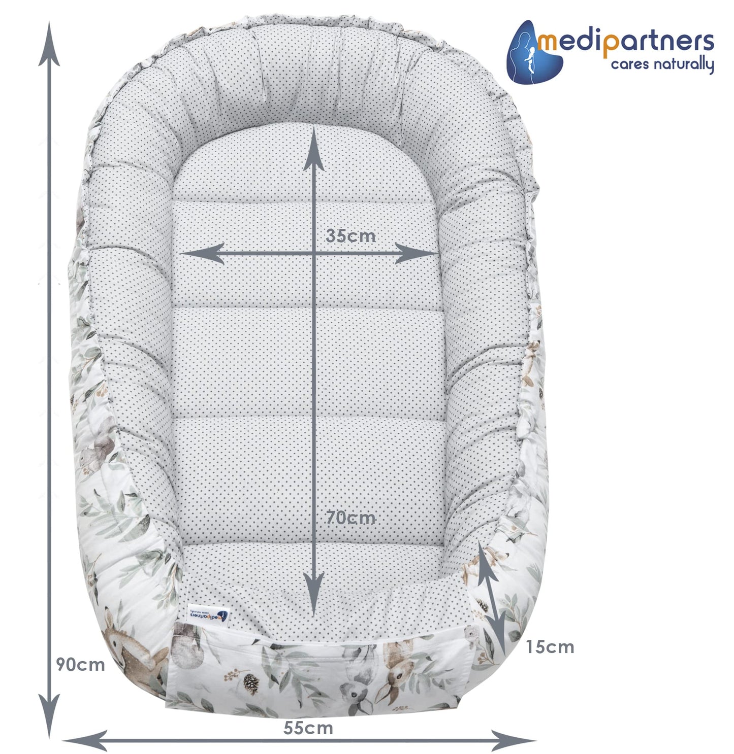 Medi Partners Baby-Nestchen für Neugeborene aus 100% Baumwolle (5-teilig - 100x60x15cm)