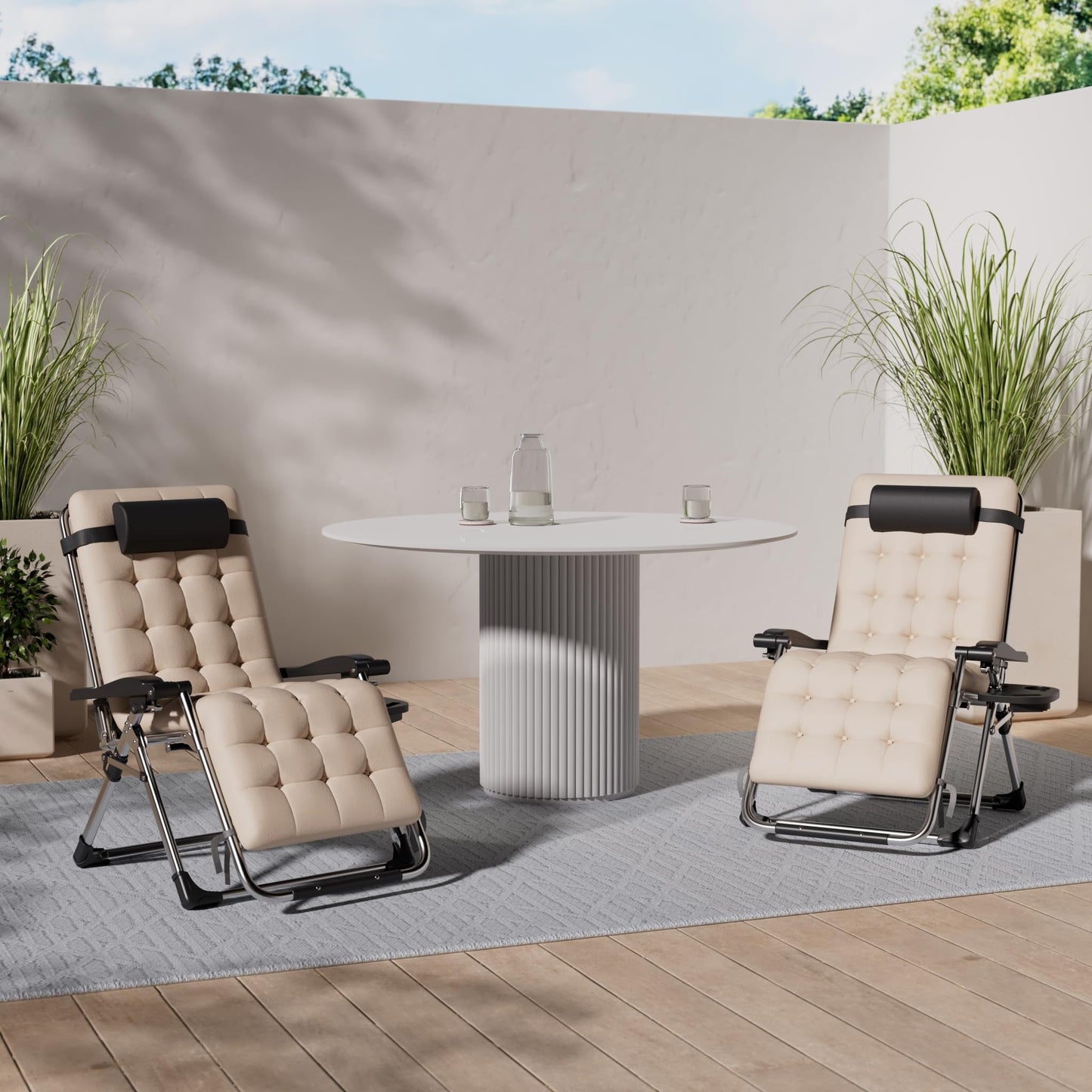 KESSER® sun lounger: Foldable & weatherproof including neck pillow & cup holder