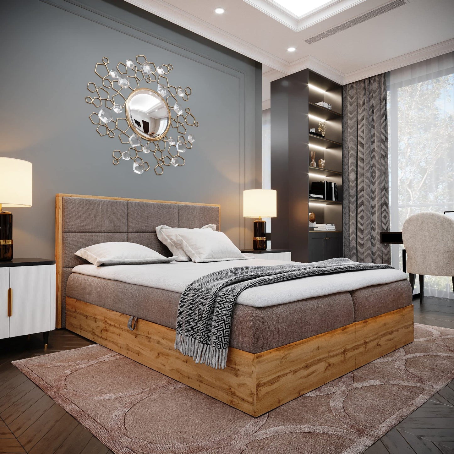 Boxspring-Doppelbett 80x200cm mit Bonellmatratze | Bettkasten für Bettwäsche und Topper