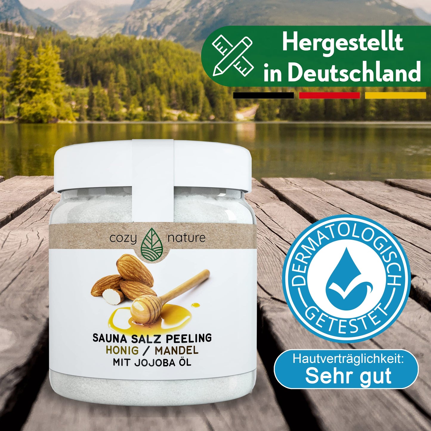 CozyNature® Sauna Salt Scrub 'Honey Almond' (500g) incl. FREE Sauna E-Book