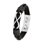 s.Oliver 'Infinity' leather-stainless steel bracelet for men in black (length: 20-21.5 cm)