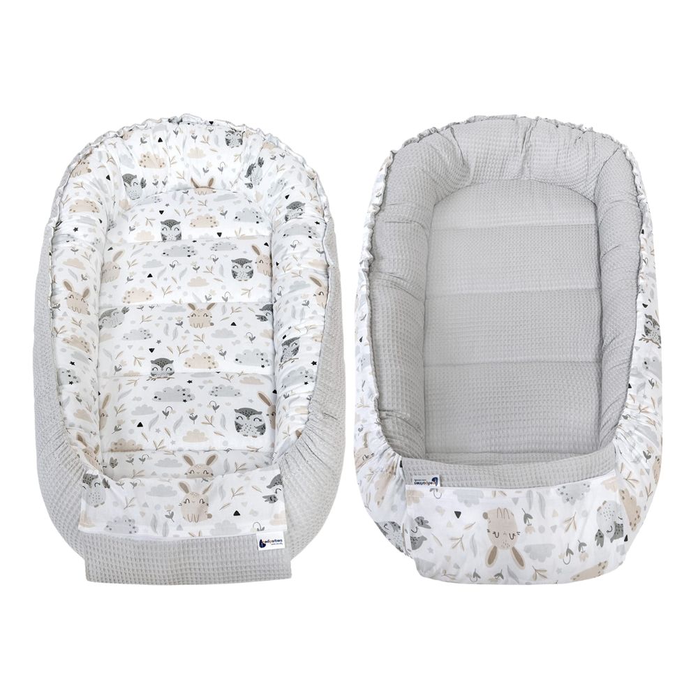 Medi Partners Baby-Nestchen für Neugeborene aus 100% Baumwolle (100x60x15cm): Eulen-Motiv