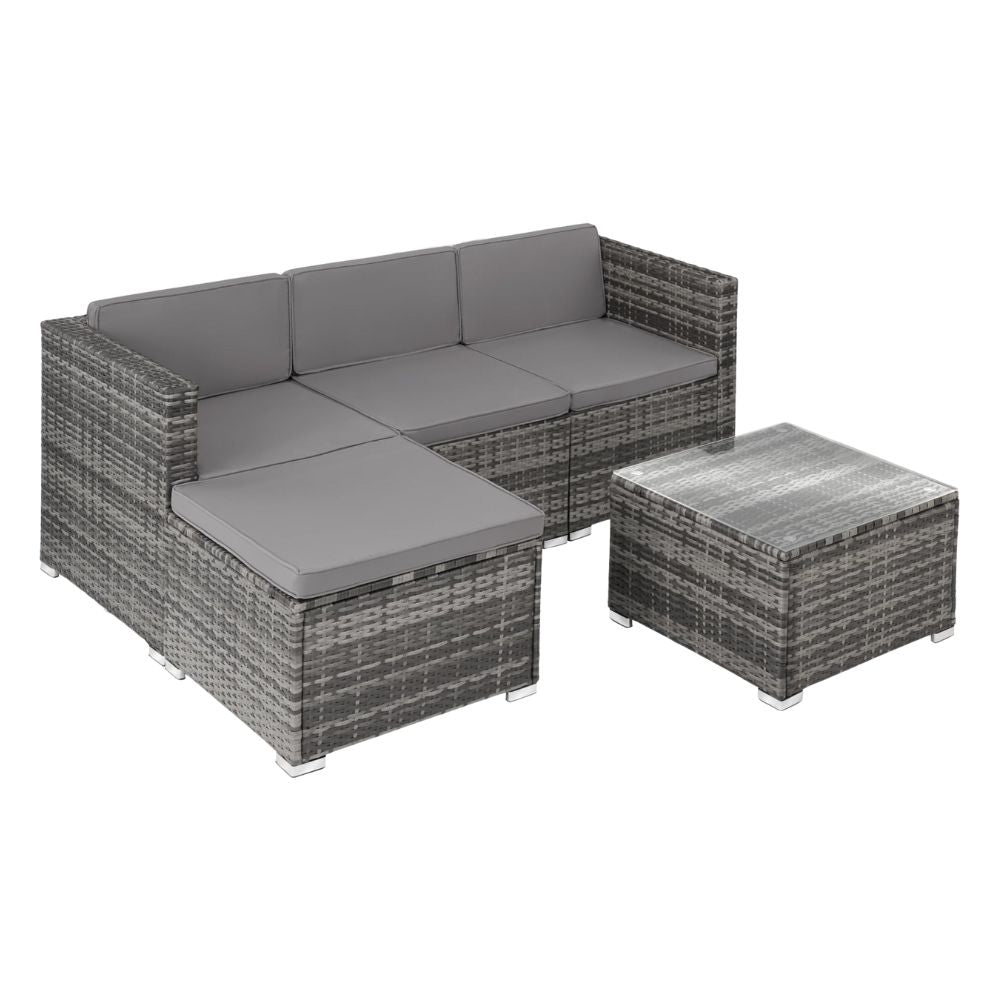 tectake® Poly Rattan Lounge-Sitzgruppe, Set mit Sofa, Sessel, Hocker und Tisch: Wetterfest