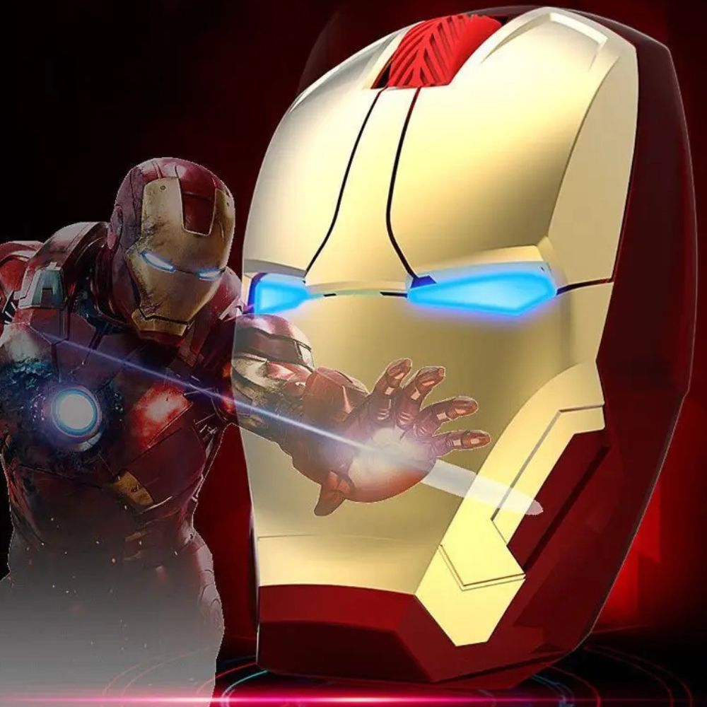 Iron Man Wireless-Maus: Ergonomisch, 2.4G USB Funk, LED-Licht, 1600DPI, leiser Klick, für PC, Laptop, MacBook