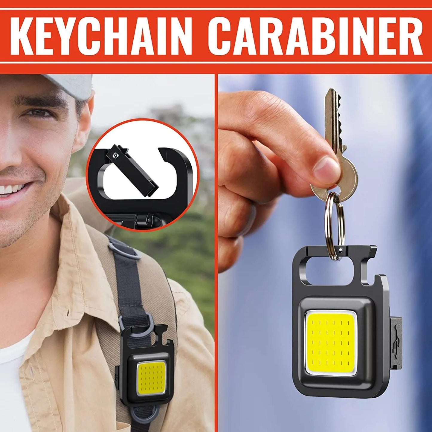 Porte-clés COB LED | 3 modes d'éclairage, pliable, rechargeable