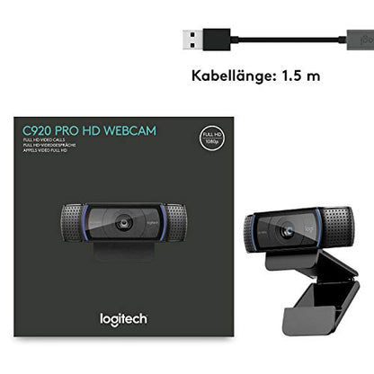 Logitech C920 HD PRO Webcam, Full HD 1080p, 78° field of view, autofocus, clear stereo sound, exposure compensation, USB connection, for Skype, FaceTime, Hangouts, etc., PC/Mac/ChromeOS/Android - Black