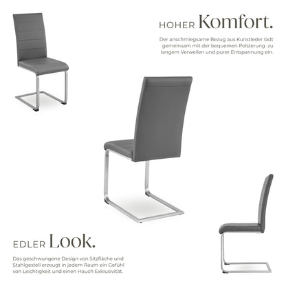 tectake® 2er Set Esszimmerstühle | Modern, bequem und vielseitig einsetzbar (Grau)