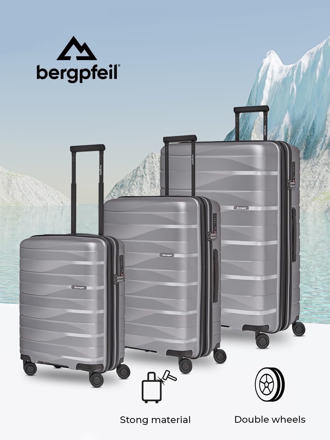 BERGPFEIL hard-shell travel suitcase set (3 pieces) with expansion pleat &amp; TSA lock 