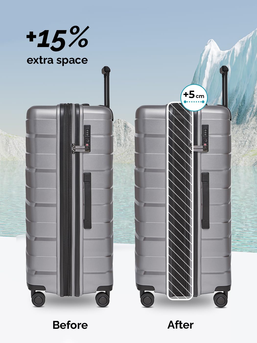 BERGPFEIL hard-shell travel suitcase set (3 pieces) with expansion pleat &amp; TSA lock 