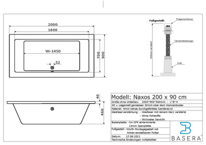 Basera® Premium Indoor-Whirlpool 'Naxos' mit 24 Massagedüsen: Heizung, LED, Touchpanel, Bluetooth