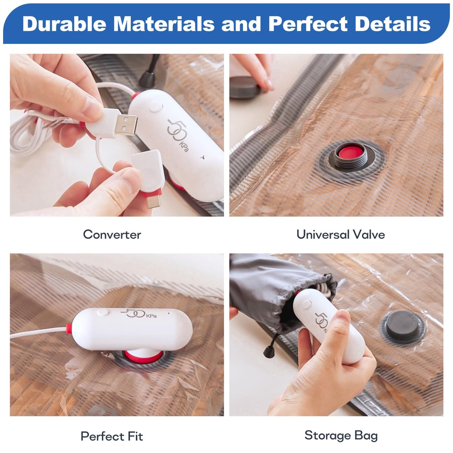 Vacuum Bags for Clothes with USB Electric Pump (9 Pack): Reusable for Travel