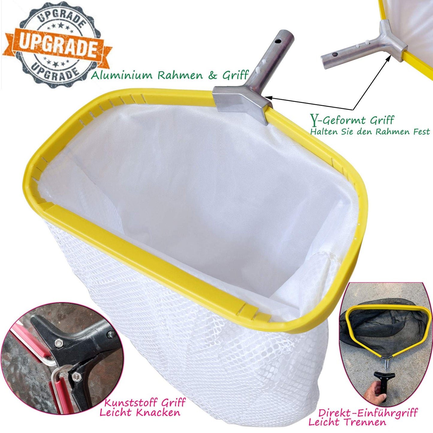 Heavy-duty leaf net with aluminum frame: Deep net for pool cleaning