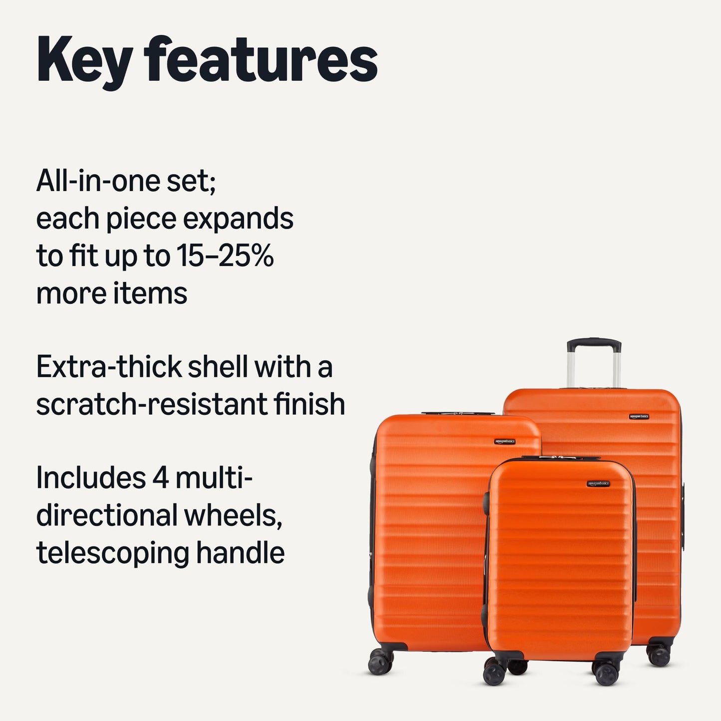 AMAZON BASICS hard-shell travel suitcase set (3 pieces): Orange 