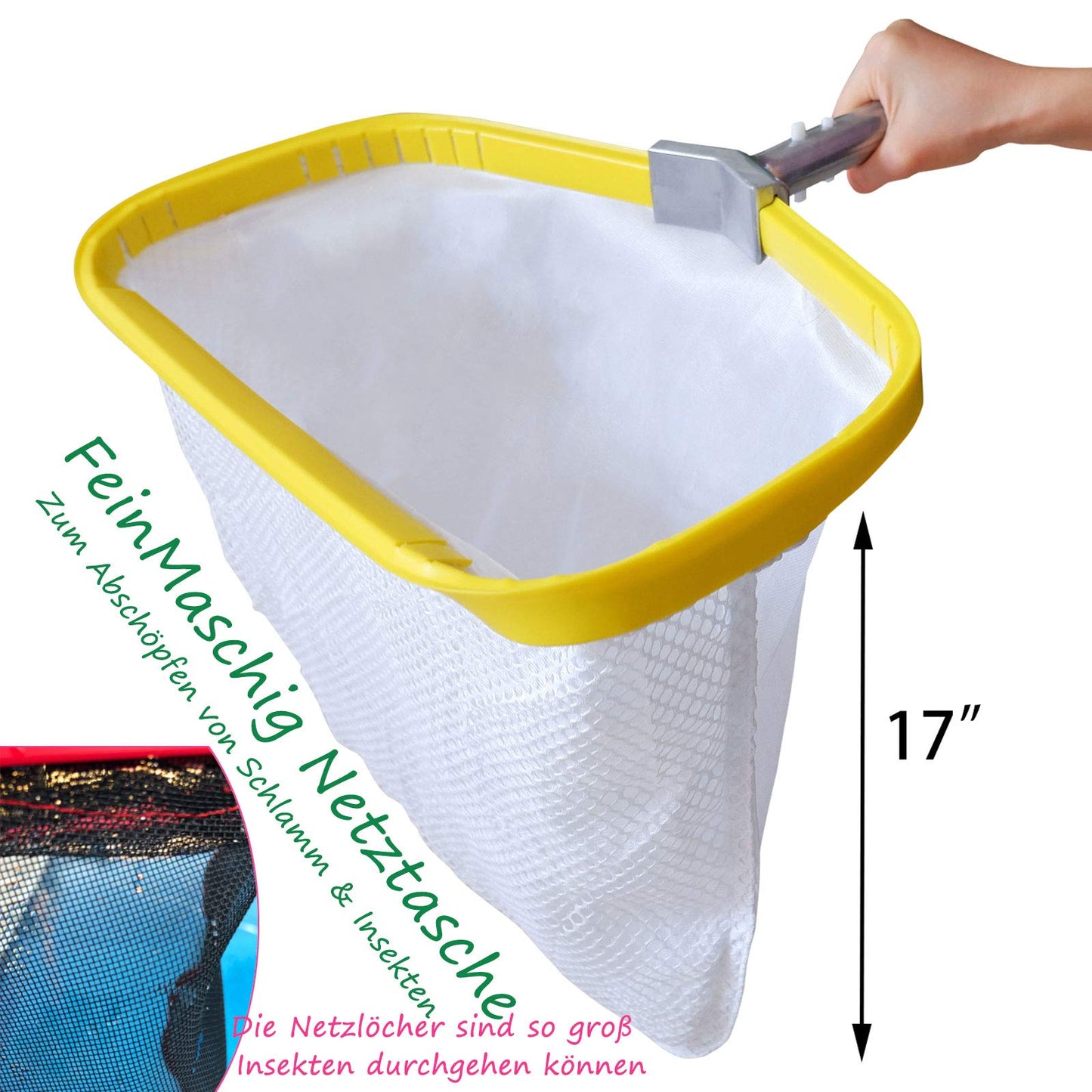 Heavy-duty leaf net with aluminum frame: Deep net for pool cleaning