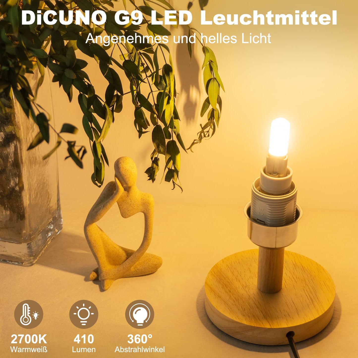 DiCUNO G9 LED bulb 3W (warm white 2700K): Non-dimmable - 6-pack