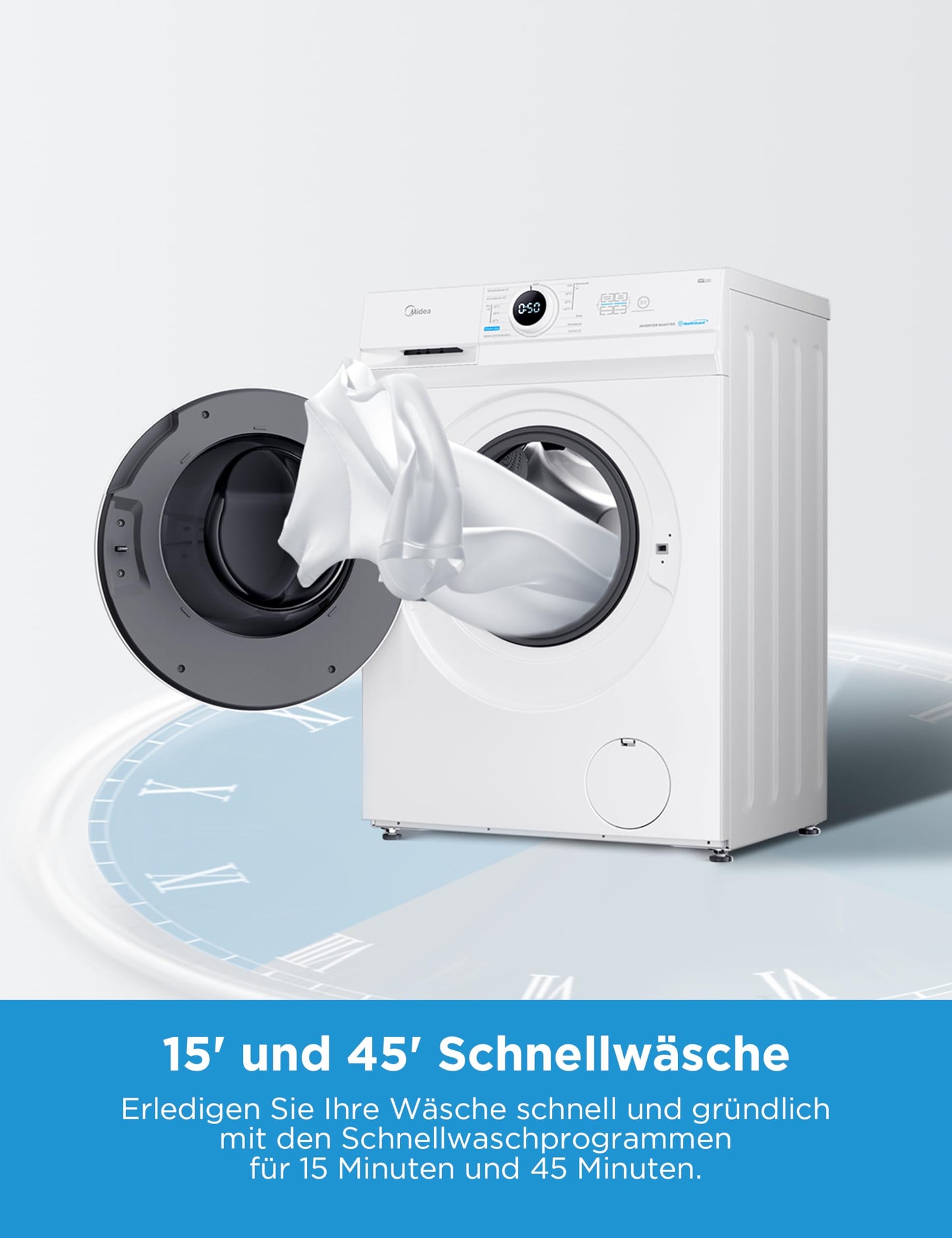 Midea (MF10EW70B) Washing Machine (7kg): Inverter Quattro Motor &amp; Steam Function