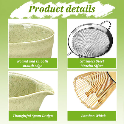 Matcha set, Japanese tea set, matcha bowl, scoop, sieve, matcha whisk holder, matcha whisk stand, matcha tea set (light green)