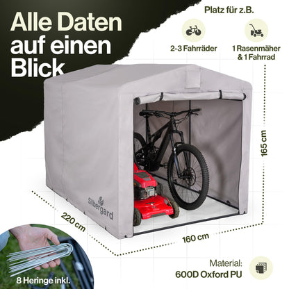Silbergard Fahrradgarage mit extra Tiefe für E-Bikes: Wetterfest & Reißfest