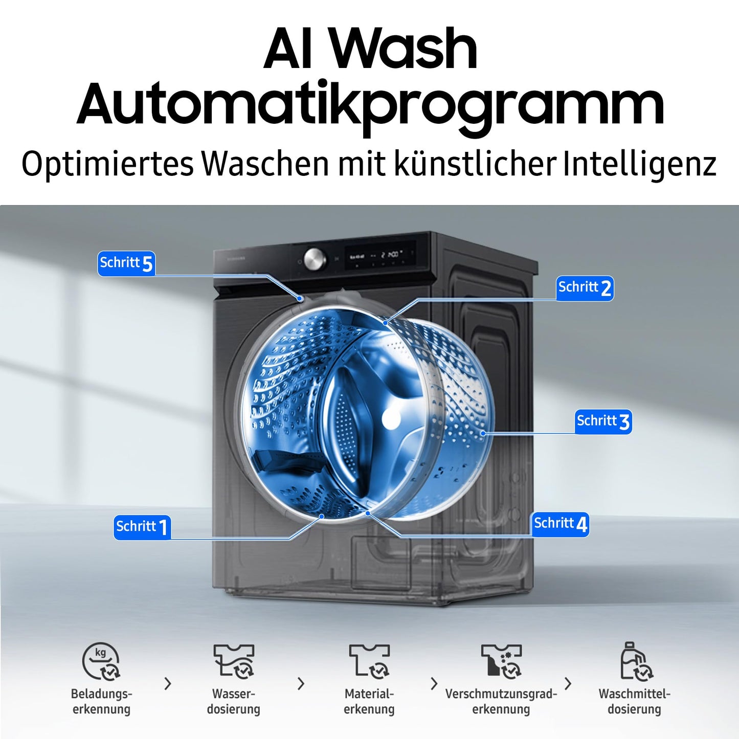 Samsung (WF90F09C4SU2) 'Bespoke AI' Washing Machine (9kg): SmartThings Energy Mode, Ecobubble, SuperSpeed