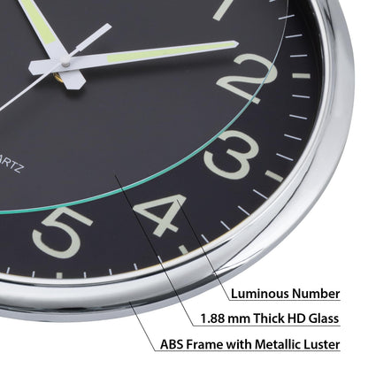VINILITE Luminous Night Light Wall Clock (30cm) without ticking noise: Battery-operated for living room, bedroom, office