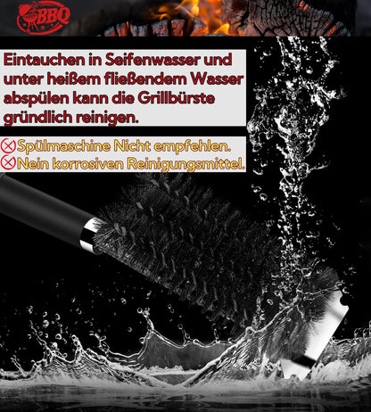 Grillbürste, TNTOR Grill Reinigungsbürste mit Extra Langer Edelstahl Borsten, Edelstahl Spatel und PP Wärmedämmung Griff, für Gasgrill, Holzkohlegrill, Kugelgrill, Elektrogrill und Grillrost.