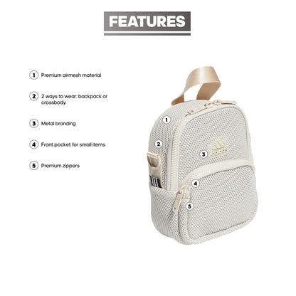 adidas 2-in-1 Women's Airmesh Hybrid Mini Backpack with Premium Zipper