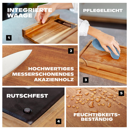 Wooden cutting board with kitchen scale (digital): wooden board kitchen, cutting board