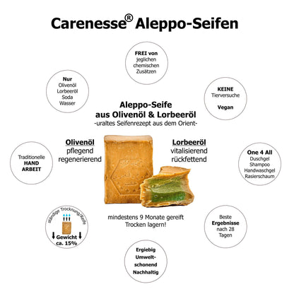 Original Aleppo Seife - 85% Olivenöl - 15% Lorbeeröl, Olivenölseife (200g): Vegan