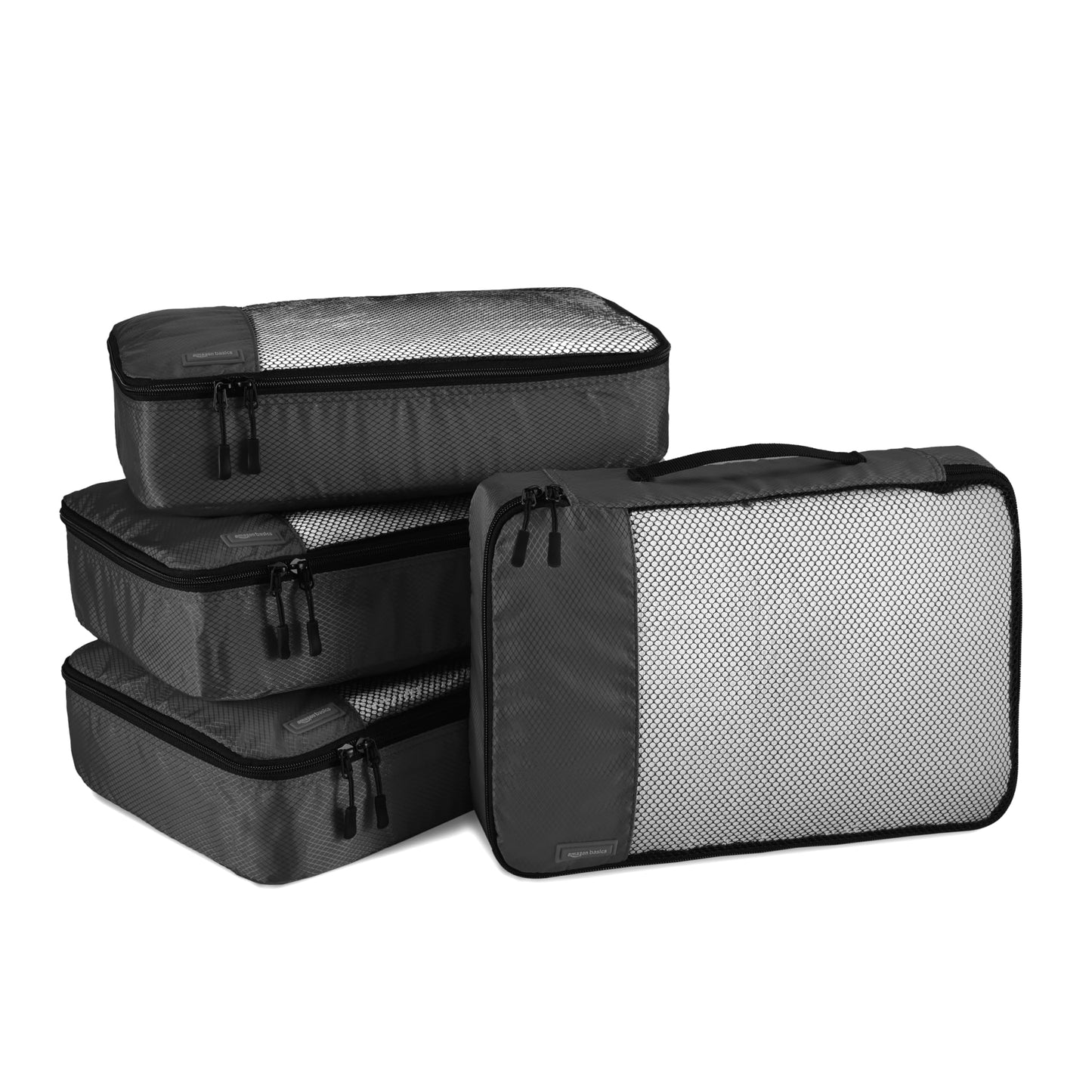 Amazon Basics Packing Cube Set for Suitcase, Travel Organizer, Zipper, 4 Pieces, 1 Pack, Medium, Black