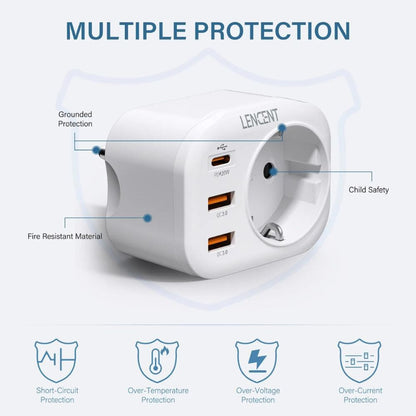 LENCENT Mehrfachsteckdose:  2 USB Schnellladung - 1 USB Typ C - 1 AC Stecker 2