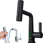 LED Digital Display Waterfall Kitchen Faucet: 3-in-1 Swivel Spout | Height Adjustable - Hot & Cold Switch