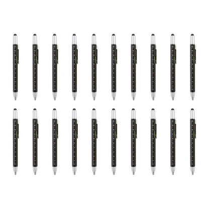 6-in-1 Multifunktionsstift: Stylus-Touch Pen, Schraubendreher (Schlitz + Kreuzschlitz), Lineal, Wasserwaage, Kugelschreiber (20 Stück) Schwarz